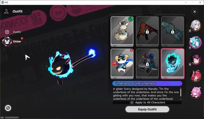 Global NA|HL 3|1 SSR Limited Nanally + Selector On|4 SR|Underboss Glider|Selector 40/50 Rolls|Female MC|Log Email|NTE1067