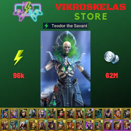 Starter acc with Teodor : 96k energy / 62 mln coins / Tomb Lord, Jintoro, Arix, Ninja + 20 Login Legendaries / Venomage