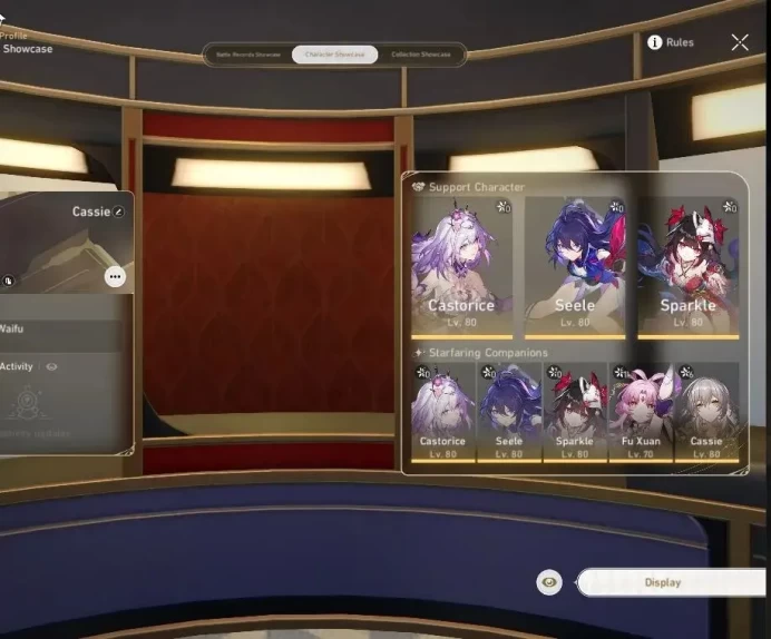 Asia|TL 65|8 Limited|[Castorice,Seele,Sparkle,Fu Xuan E1,Ruan Mei,Archer,Blade,Dr Ratio]|MC Female|Take Mail(HSR6985)