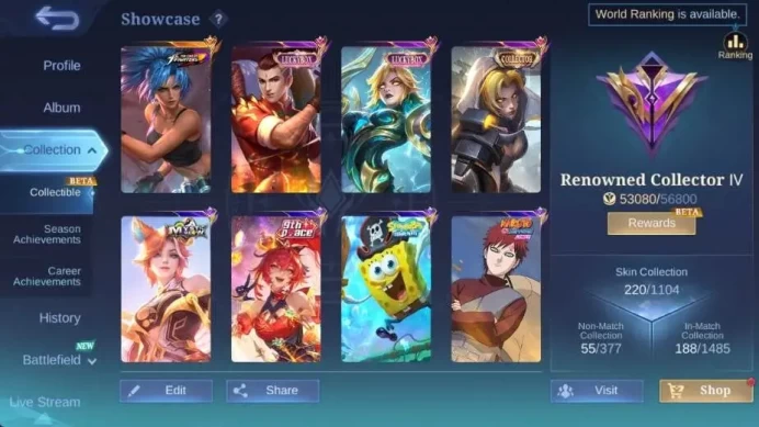 Global|Hero 114|Skin 220|Renowned|CC Natalia|KOF Karina|LBox Eudora+Chou|LightBorn TG+Harith+GR|Gara,Etc|More Check SS ML1931B