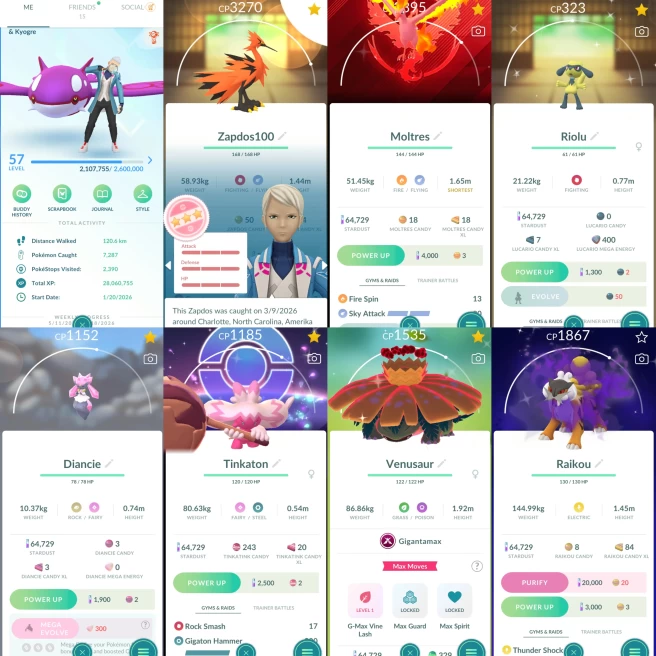 2239 Level 57 Galarian Zapdos 100iv Shiny GMax Venusaur Shiny Riolu Shiny Moltres Valor BG Zygarde Diance