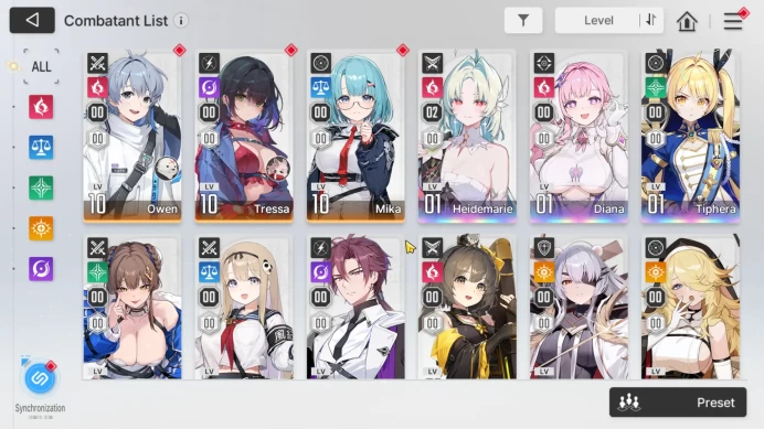 "GLOBAL | Lv 53 | 10 Limit, Heidemarie EM 2, Diana, Tiphera, Yuki, Haru, Kyron, Veronica, Khalipe, Orlea, Renoa | RA701B |"
