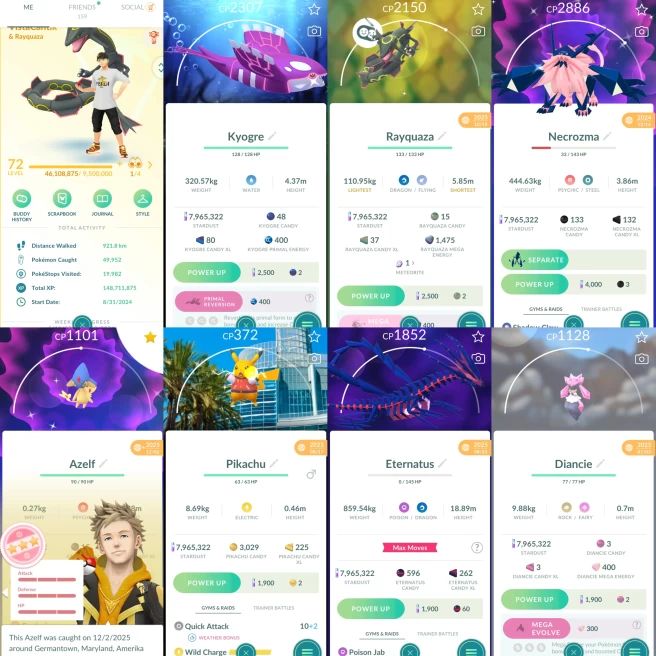 2243 Level 72 Legacy 46 Shiny Mega Rayquaza Eternatus Zygarde Diancie