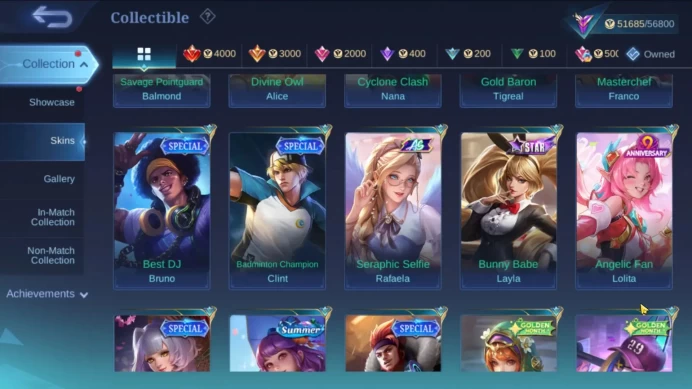 Global|Hero 96 Skin 221|Renowned|CC Natalia|Lbox Selena|Sanrio Floryn|CREATE Odette+Kadita|Zodiac Aurora|More Check SS ML1932B