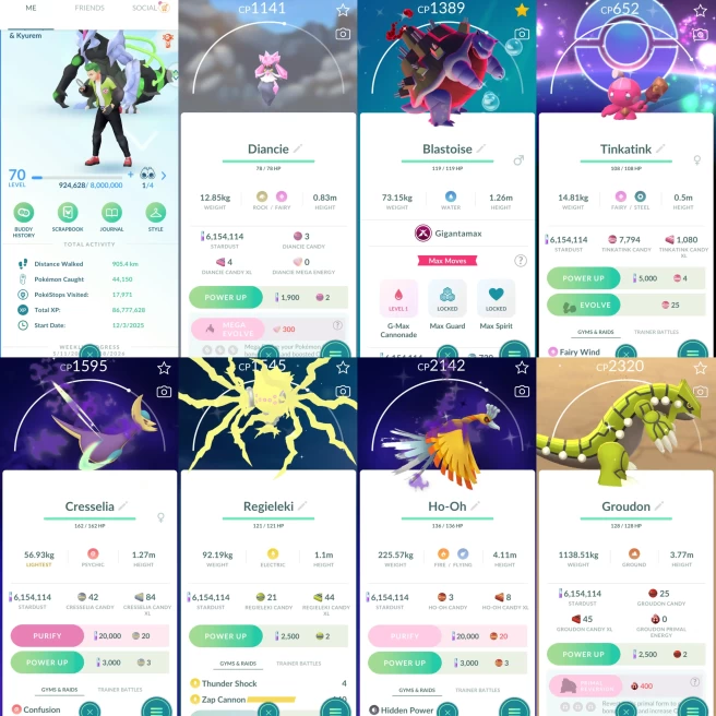 2251 Level 70 Shiny Black Kyurem Shiny GMax Blastoise  Zygarde Diancie