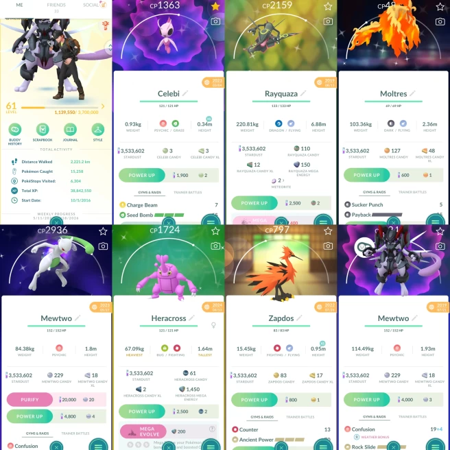 2252 Level 61 2016. Armored Mewtwo x4 tradeable Shiny Celebi Shiny Shadow Mewtwo Shiny Rayquaza