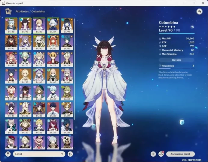 Asia|AR 56|7 Limit (Ineffa+Sign,Hu Tao C1,Columbina,Furina,Yelan,Nahida,Nilou)|4 [5* Wpn]|MC female | TakeMail Check SS GI181B