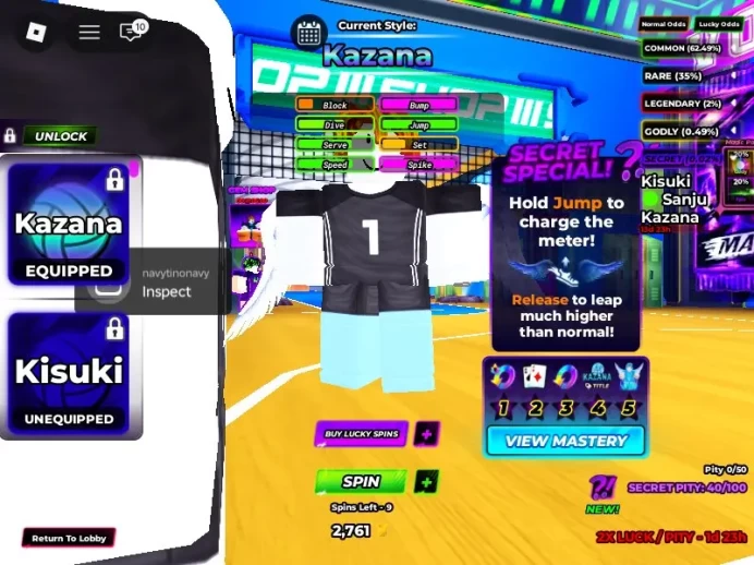 ROBLOX1699//ACCOUNT WITH KAZANA/KISUKI/BAKURI/70 LUCKY ABILITY SPINS
