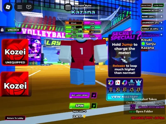 ROBLOX1700//ACCOUNT WITH KAZANA/KISUKI/KOZEI/85 LUCKY ABILITY SPINS