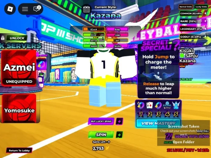 ROBLOX1702//ACCOUNT WITH KAZANA/KISUKI/AZMEI/76 LUCKY ABILITY SPINS