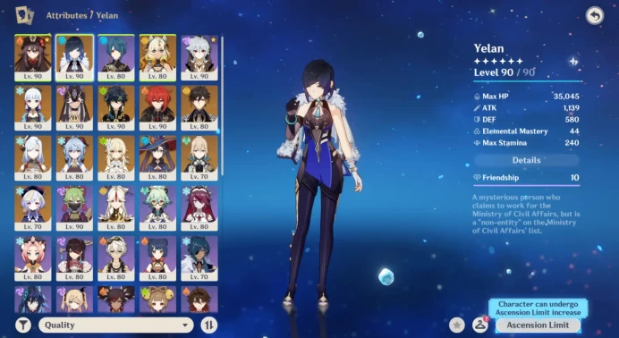 NA AR58 | 13+2 | Ha Tao • Yelan • Zhongli • Ganyu + Amos' Bow • Xilonen • Kinich • Shenhe