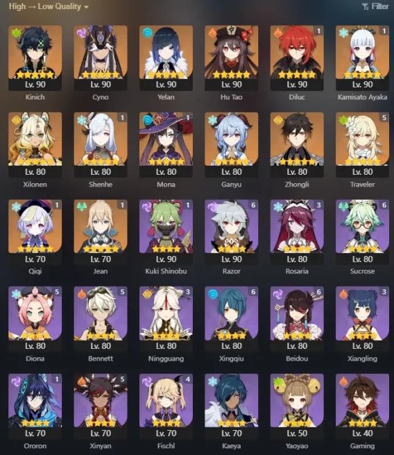 NA AR58 | 13+2 | Ha Tao • Yelan • Zhongli • Ganyu + Amos' Bow • Xilonen • Kinich • Shenhe