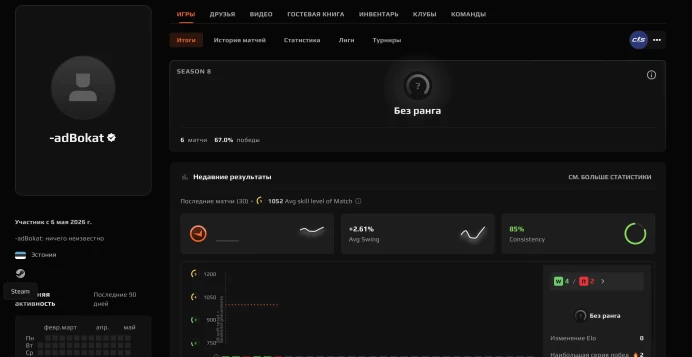 CS691 FACEIT, In Calibration, Level 5, 6 Matches, 1052 elo, Verified, Prime Enabled