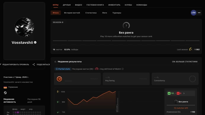 CS695 FACEIT Level 5 before reset - needs matches to show level again, 1082 ELO, 16 Matches, Verified, Prime Enabled