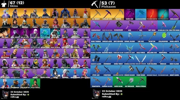 [PC/XBOX] 67 skins | OG STW | Galaxy | Take The L | Glow | Omega | Son Goku | Rust Bucket | Brite Bomber	LKK281