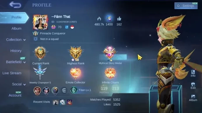 Hero 119|Skin 213|High Glory 58|Sanrio Floryn,CC Nata,LBox[Alice,Eudora],LB[Granger,Alucard],MSeries[Yu Zhong,Beatrix](MLBB2217)