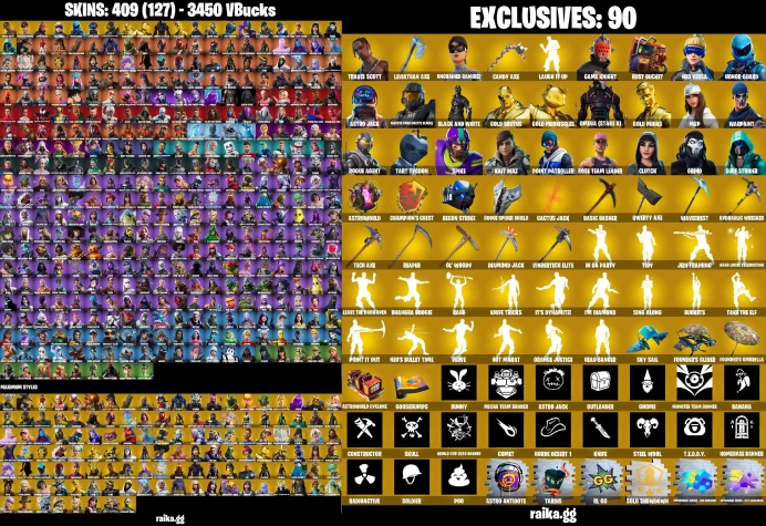 [PC/XBOX/PSN] 409 skins · Leviathan Axe / Travis Scott / Honor Guard / Rogue Spider Knight / Surf Strider / Astro Jack / Neo Versa LKK283