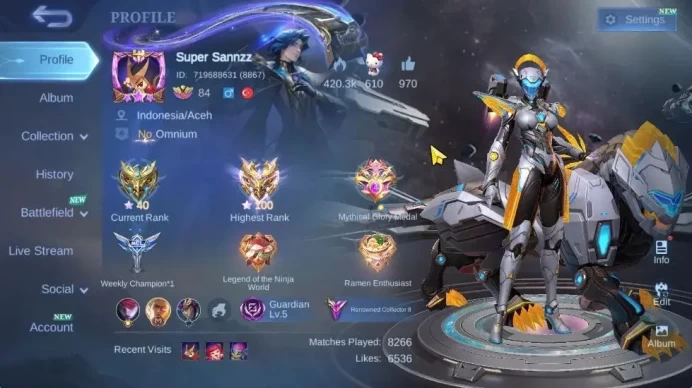 Hero 132|Skin 284|High Immo 100|KOF Karina,Trans Roger,CC [Valir,Nata],LBox[Haya,Irithel],LB Granger,Zodiac Badang,Etc(MLBB2218)