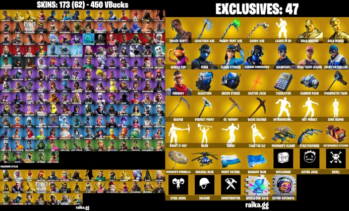 PC/PSN/XBOX 173 skins | OG STW | Travis Scott | Leviathan Axe | Merry Mint Axe | Psycho Bandit | Aura	LKK285