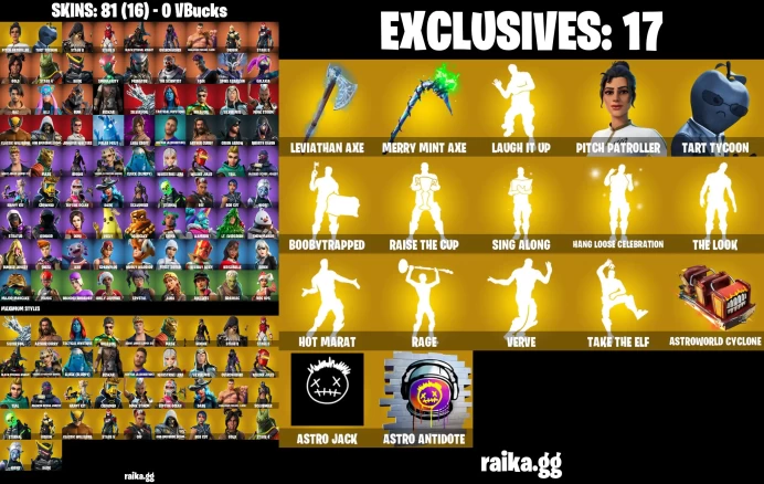  PC/XBOX 81 Skins | Merry Mint Axe, Leviathan Axe  | Aura | Go Mufasa | Lara Croft | Peely | Siren | Galaxia	LKK286