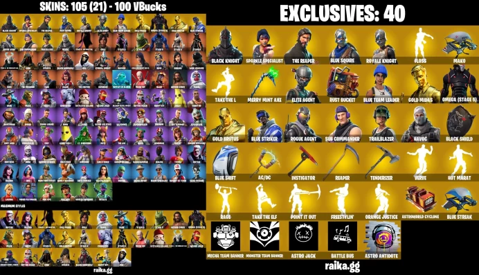 PC/XBOX 105 Skins | Black Knight l Merry Mint Axe The Reaper | Blue Squire | Royale Knight | Floss LKK302