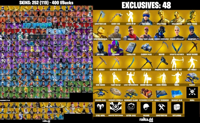 [PC/XBOX/252 skins | OG STW | Leviathan Axe | Psycho Bandit | Chun-Li | Jules | Aura | Lara Croft	LKK304