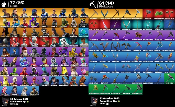 [PC] 77 skins | OG STW | Travis Scott | Catwoman Comic Book Outfit | Peely | Aloy | Jabba Switchway	LKK307