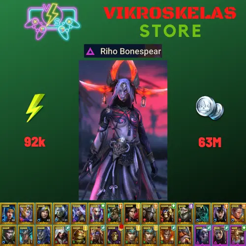 Starter acc with Riho : 92k energy / 63 mln coins / Foli, Arix, Ninja + 20 Login Legendaries / Ursala, Cardinal, Gala
