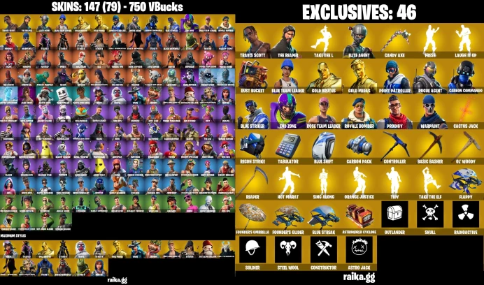 [PC] 147 skins | OG STW | Travis Scott | The Reaper | Take The L | Elite Agent | Lara Croft | Candy Axe	LKK309