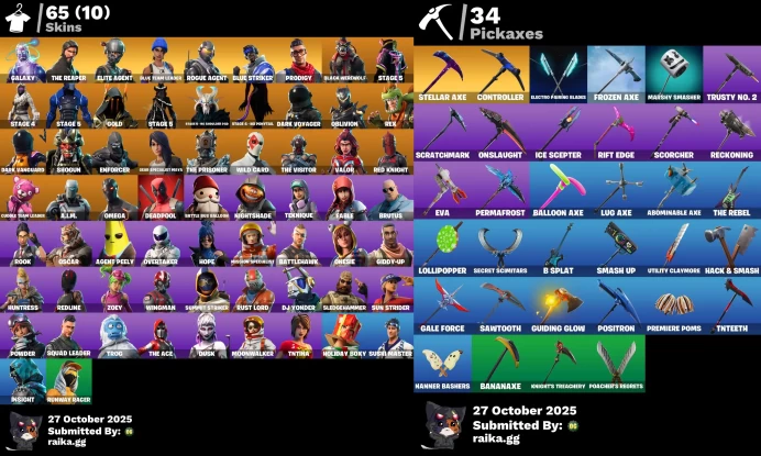 [PC/PSN/XBOX] 65 skins | Galaxy | The Reaper | Take The L | Elite Agent | Omega | Deadpool | Rust Bucket	LKK310