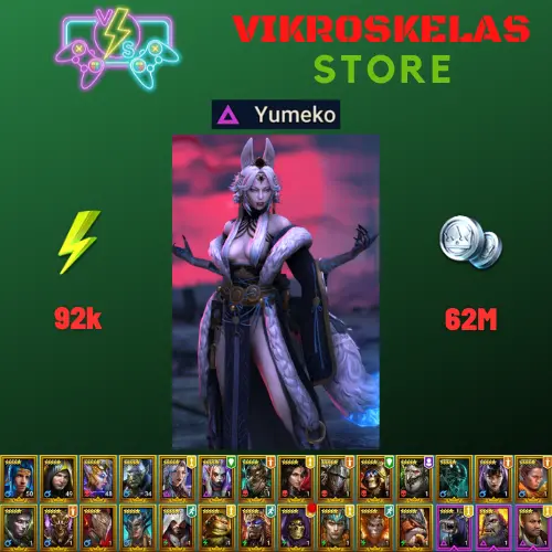 Starter acc with Yumeko : 92k energy / 62 mln coins / Gaius, Astralon, Arix, Ninja + 20 Login Legendaries / Pain Keeper 3x