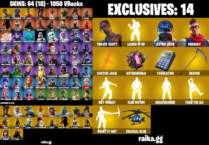 PC/PSN/XBOX 64 skins | Travis Scott | Ghoul Trooper | Peely | Jabba Switchway | Laugh It Up | Catalyst	LKK461