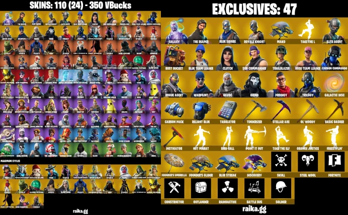 [PC] 110 skins | OG STW | Galaxy | The Reaper | Blue Squire | Royale Knight | Mako | Take The L | Aura	LKK488