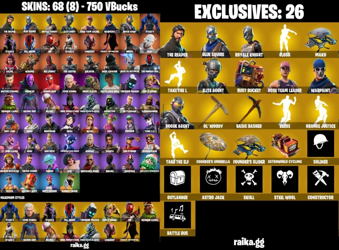 [PC/XBOX] 68 skins |Floss  OG STW | The Reaper | Blue Squire | Royale Knight | | Mako | Take The L | Elite Agent	Dat34