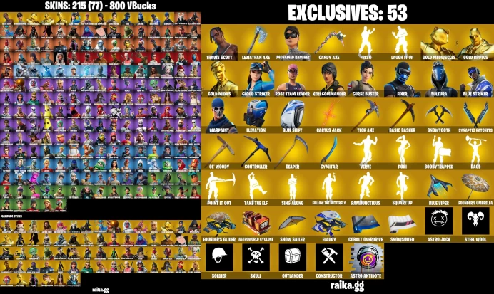 PC/XBOX 215 skins | OG STW | Travis Scott | Leviathan Axe | Chani | Unchained Ramirez | Aura | Go Mufasa	LKK290