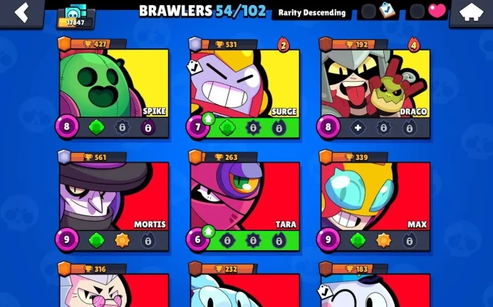 BS871//17k Trophies, 54 brawlers, 3 legions, 1 11 strength + 1 hyper, 40 skins