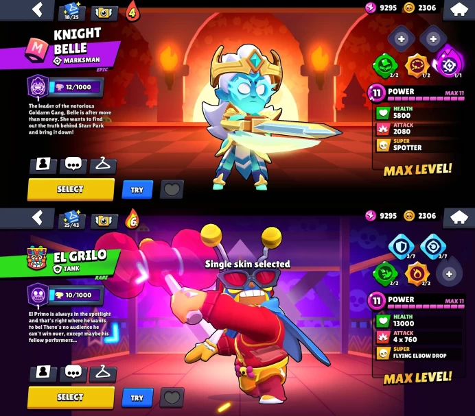 BS872//60k Trophies 101 Brawlers 3 Brawl Pass 295 Skins 41 11-level with Hypercharge