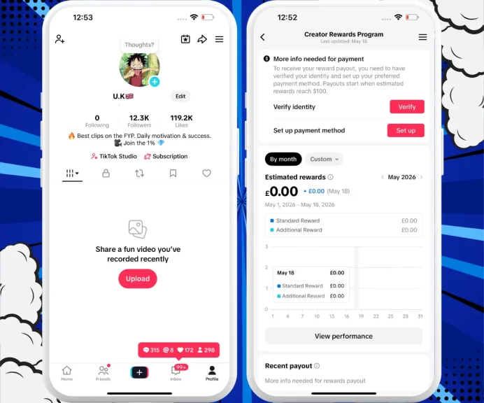 [United Kingdom] Monetized Creator Rewards Program Account | 12K Authentic Followers & 119K Likes | Verified Screenshots + Acc in Good Standing