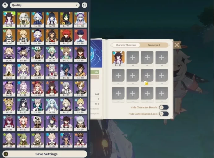 ASIA|AR56|4Limited+2(*5Weapon)|Columbina,Nahida,Furina,Yelan|Low Explore Map|1Skin|McMale|TakeMail|(GI6457)