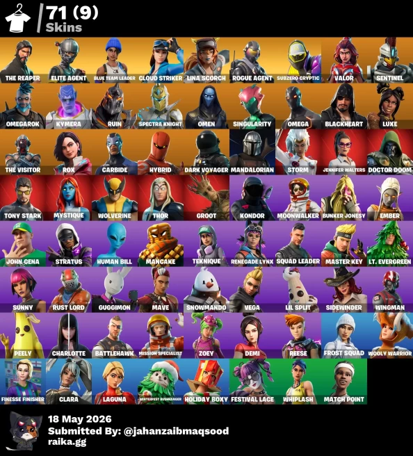 [PC/PSN/XBOX] 71Skins *21 Max styles*|The Reaper,Take The L, Mandalorian,Omega,Cloud Striker,Lina Scorch.John Cena,Clara,Match Point |Full Acces
