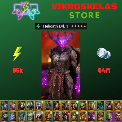 Starter acc with Helicath : 95k energy / 64 mln coins / Lonatharil, Opardin, Arix, Ninja + 20 Login Legendaries / Madame Serris