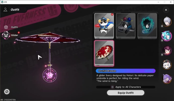 Global EU|HL 13|TL 7| 4 SSR Baicang, Sakiri, Daffodill, Fadia |6 SR|Orchid Breeze Glider|Male MC|Log Email|NTE1091