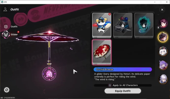 Global EU|HL 3| 4 SSR Hotori, Sakiri, Fadia, Baicang | Orchid Breeze Glider|6 SR [Adler,Aurelia]|Male MC|Log Email|NTE1113