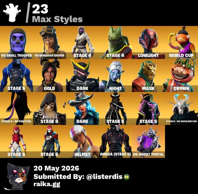 188 Skins | Renegade Raider (OG) + OG Skull Trooper + IKONIK + Black Knight + FLOSS LKK256
