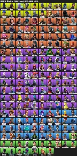 197 skins · IKONIK / Black Knight / Galaxy / Leviathan Axe / Merry Mint Axe / Glow / Floss