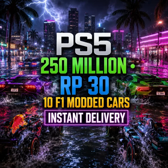 PS5 | Modded Account | 250M Total Assets + 69 Deluxos | 25M Pure Cash | RP 30 | 10 F1 Modded Cars | 24/7 Support | GCLD1158