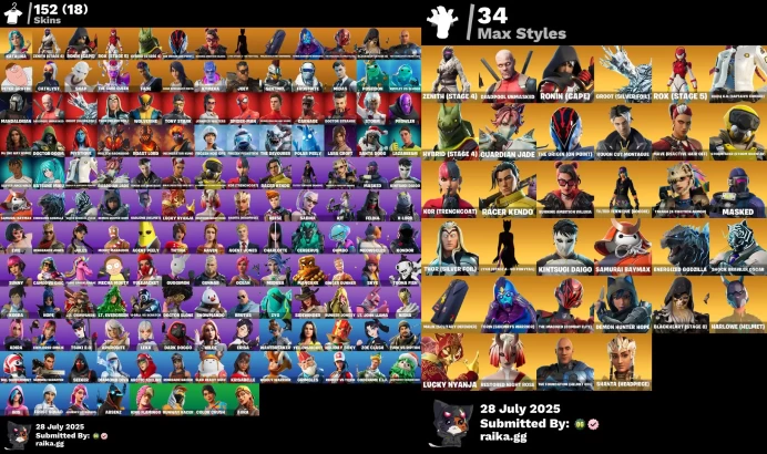 [PC/PSN/XBOX] 152 skins | Renegade Raider | Katalina | Champion's Crest | Victory Crest | FNCS Holoflair | Basic Basher | Tech Axe LKK524