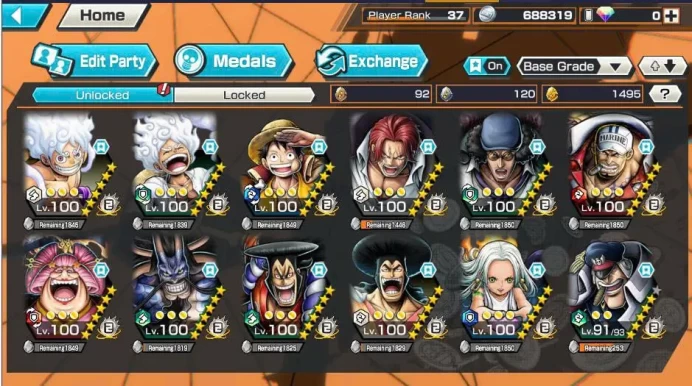 BR691-IOS+Android-Vip Account-Hyber Boost 92+10 Ex Max-4 Ex Have Skins+3 Versions Luffy+Vip Medal+Support 167%+Many Bouny Festival Max-Strong Ac