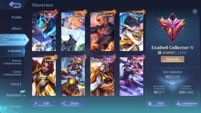 Global|Hero 129|Skin 307|Exalted|Legend Gusion|CC YSS|KOF Karina+GS|DAWNING Esme|LBox Alice+Saber,Etc|More Check SS ML1954B