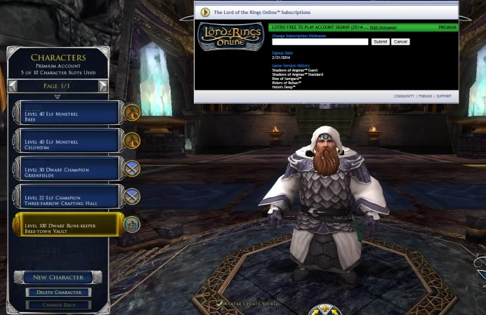 LOTRO Sting server, level 100 Runekeeper fully geared, Veteran 2014 Account, with many Unlocks, Packs, Regions, Titles, Mounts, Cosmetics